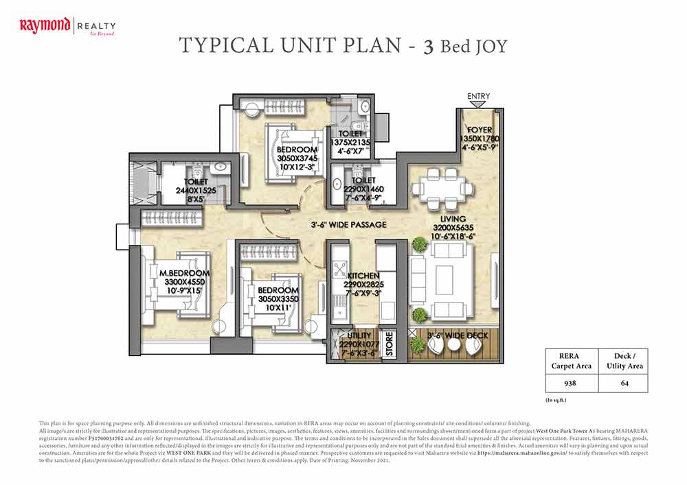 Layout of 3 BHK in Raymond Realty The Address | Thane Pokharan Road